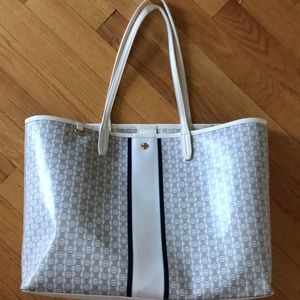 Tory Burch Gemini Tote - waxed canvas - white/blue